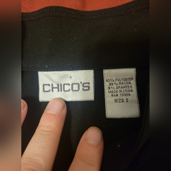 Chico's Mandarin Collar Button Down Front Pockets Black Jacket Size 2 Large - Picture 3 of 7